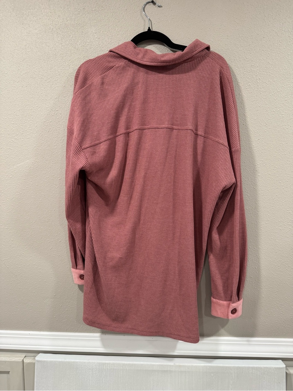 Waffle Knit Button-Up Shacket in Dusty Rose - Picture 3 of 5